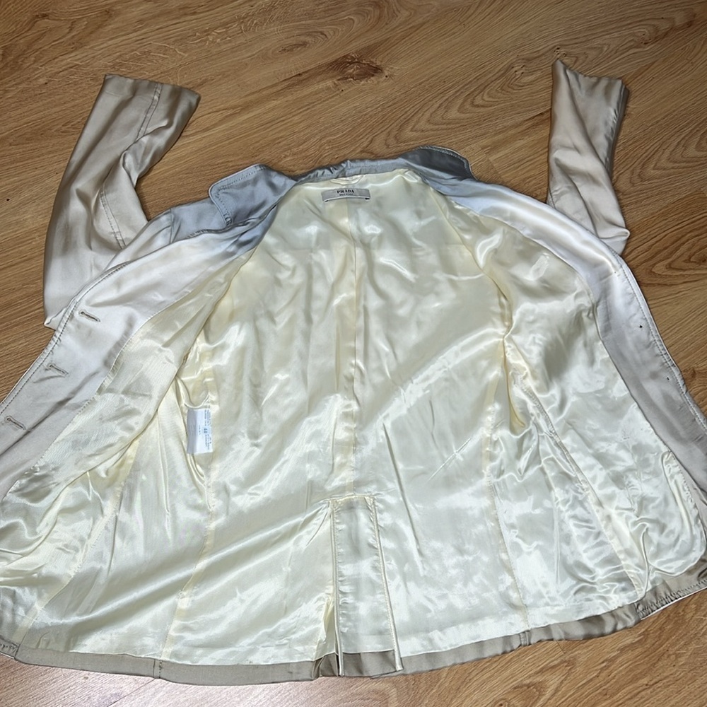 Prada 100% Silk Sz 44 Cream Beige Gray Graduated Ombré Blazer Jacket - Picture 9 of 14